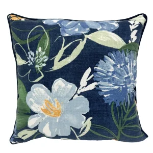 Blue Floral Outdoor Throw Pillow