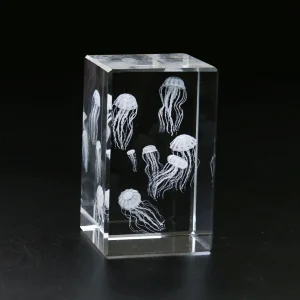 3D Laser Carving Jellyfish Crystal Glass Cube