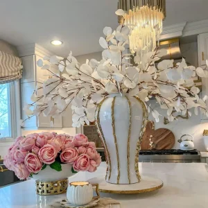 Ceramic Flower Vase with Gold Trim, Modern