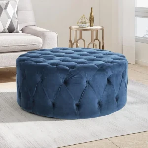 Large Velvet Round Ottoman Upholstered Foot Stool